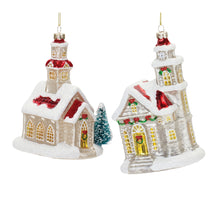 Load image into Gallery viewer, Glittered Glass Church Ornament (Set of 6)