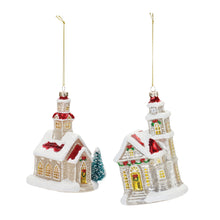 Load image into Gallery viewer, Glittered Glass Church Ornament (Set of 6)