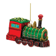 Load image into Gallery viewer, Glittered Glass Train Ornament (Set of 6)