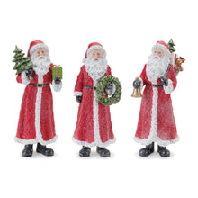 Load image into Gallery viewer, Glitter Santa Figurine with Pine Accent (Set of 3)