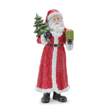 Load image into Gallery viewer, Glitter Santa Figurine with Pine Accent (Set of 3)