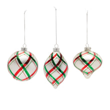 Load image into Gallery viewer, Plaid Glittered Glass Ornament (Set of 6)