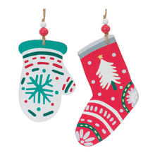 Load image into Gallery viewer, Wood Mitten and Stocking Ornaments (Set of 12)