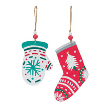 Load image into Gallery viewer, Wood Mitten and Stocking Ornaments (Set of 12)