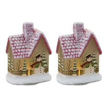 Load image into Gallery viewer, LED Lighted House with Snowman (Set of 2)