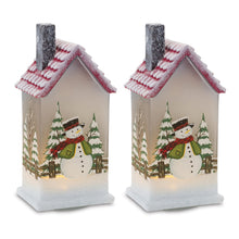 Load image into Gallery viewer, LED Lighted House with Snowman (Set of 2)
