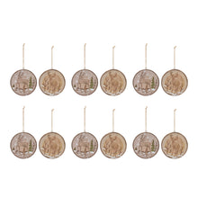 Load image into Gallery viewer, Wood Deer Tree Disc Ornament (Set of 12)