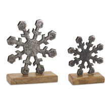 Load image into Gallery viewer, Metal Snowflake on Wood Base (Set of 6)