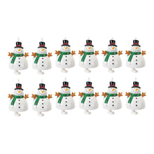 Load image into Gallery viewer, Ceramic Snowman Bell Ornament (Set of 12)