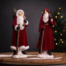 Load image into Gallery viewer, Flocked Santa Figurine with Hood and Staff (Set of 2)