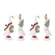 Load image into Gallery viewer, Holiday Goose Figurine with Wreath and Tree Accent (Set of 2)