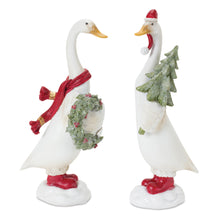 Load image into Gallery viewer, Holiday Goose Figurine with Wreath and Tree Accent (Set of 2)