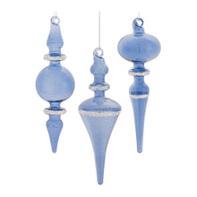 Load image into Gallery viewer, Blue Glass Finial Drop Ornament (Set of 12)