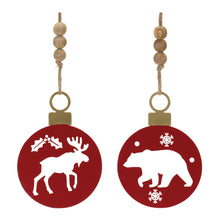 Load image into Gallery viewer, Metal Cut Out Bear and Moose Ornament (Set of 12)