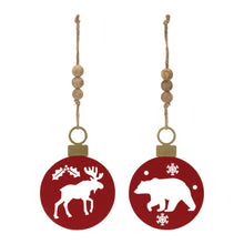 Load image into Gallery viewer, Metal Cut Out Bear and Moose Ornament (Set of 12)