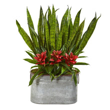 Load image into Gallery viewer, 24" Bromeliad and Sansevieria Artificial Plant in Metal Planter