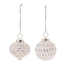 Load image into Gallery viewer, White Washed Glass Ornament (Set of 6)
