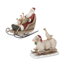 Load image into Gallery viewer, Farmhouse Santa on Sled Figurine (Set of 2)