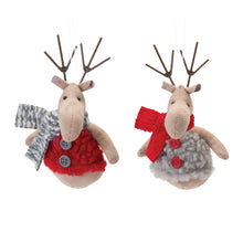 Load image into Gallery viewer, Plush Deer with Sweater Ornament (Set of 12)