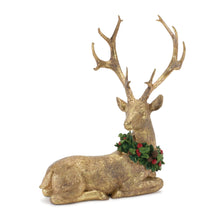 Load image into Gallery viewer, Laying Deer Figurine with Holly Wreath (Set of 2)