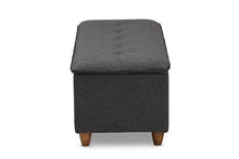 Load image into Gallery viewer, Baxton Studio Marlisa Mid-Century Modern Walnut Finished Wood and Dark Grey Fabric Upholstered Button Tufted Storage Ottoman Bench