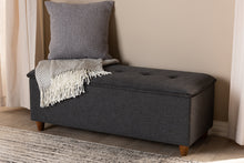 Load image into Gallery viewer, Baxton Studio Marlisa Mid-Century Modern Walnut Finished Wood and Dark Grey Fabric Upholstered Button Tufted Storage Ottoman Bench