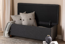Load image into Gallery viewer, Baxton Studio Marlisa Mid-Century Modern Walnut Finished Wood and Dark Grey Fabric Upholstered Button Tufted Storage Ottoman Bench