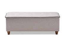 Load image into Gallery viewer, Baxton Studio Marlisa Mid-Century Modern Walnut Finished Wood and Greyish Beige Fabric Upholstered Button Tufted Storage Ottoman Bench