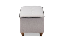 Load image into Gallery viewer, Baxton Studio Marlisa Mid-Century Modern Walnut Finished Wood and Greyish Beige Fabric Upholstered Button Tufted Storage Ottoman Bench