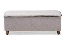 Load image into Gallery viewer, Baxton Studio Marlisa Mid-Century Modern Walnut Finished Wood and Greyish Beige Fabric Upholstered Button Tufted Storage Ottoman Bench