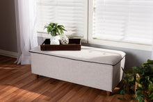 Load image into Gallery viewer, Baxton Studio Marlisa Mid-Century Modern Walnut Finished Wood and Greyish Beige Fabric Upholstered Button Tufted Storage Ottoman Bench