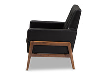 Load image into Gallery viewer, Baxton Studio Perris Mid-Century Modern Black Faux Leather Upholstered Walnut Wood Lounge Chair