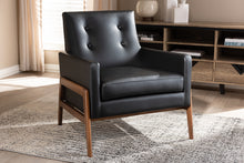 Load image into Gallery viewer, Baxton Studio Perris Mid-Century Modern Black Faux Leather Upholstered Walnut Wood Lounge Chair