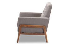 Load image into Gallery viewer, Baxton Studio Perris Mid-Century Modern Grey Fabric Upholstered Walnut Wood Lounge Chair