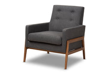 Load image into Gallery viewer, Baxton Studio Perris Mid-Century Modern Dark Grey Fabric Upholstered Walnut Wood Lounge Chair