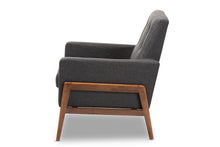 Load image into Gallery viewer, Baxton Studio Perris Mid-Century Modern Dark Grey Fabric Upholstered Walnut Wood Lounge Chair