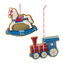Load image into Gallery viewer, Rocking Horse and Toy Train Ornament (Set of 12)