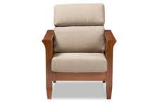 Load image into Gallery viewer, Baxton Studio Larissa Modern Classic Mission Style Cherry Finished Brown Wood and Dark Beige Fabric High Back Cushioned Living Room 1-Seater Lounge Chair