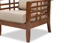 Load image into Gallery viewer, Baxton Studio Larissa Modern Classic Mission Style Cherry Finished Brown Wood and Dark Beige Fabric High Back Cushioned Living Room 1-Seater Lounge Chair