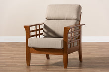 Load image into Gallery viewer, Baxton Studio Larissa Modern Classic Mission Style Cherry Finished Brown Wood and Dark Beige Fabric High Back Cushioned Living Room 1-Seater Lounge Chair