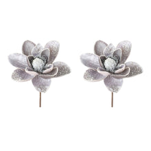 Load image into Gallery viewer, Glittered Magnolia Flower Stem (Set of 2)