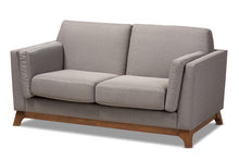 Load image into Gallery viewer, Baxton Studio Sava Mid-Century Modern Grey Fabric Upholstered Walnut Wood 2-Seater Loveseat