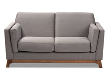Load image into Gallery viewer, Baxton Studio Sava Mid-Century Modern Grey Fabric Upholstered Walnut Wood 2-Seater Loveseat