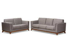 Load image into Gallery viewer, Baxton Studio Sava Mid-Century Modern Grey Fabric Upholstered Walnut Wood 2-Piece Living Room Set