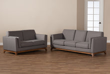 Load image into Gallery viewer, Baxton Studio Sava Mid-Century Modern Grey Fabric Upholstered Walnut Wood 2-Piece Living Room Set
