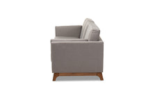 Load image into Gallery viewer, Baxton Studio Sava Mid-Century Modern Grey Fabric Upholstered Walnut Wood 3-Seater Sofa