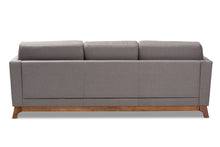 Load image into Gallery viewer, Baxton Studio Sava Mid-Century Modern Grey Fabric Upholstered Walnut Wood 3-Seater Sofa