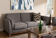 Load image into Gallery viewer, Baxton Studio Sava Mid-Century Modern Grey Fabric Upholstered Walnut Wood 3-Seater Sofa