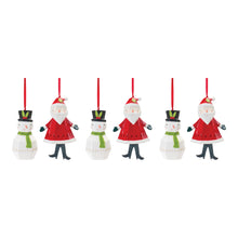 Load image into Gallery viewer, Whimsical Santa and Snowman Ornament (Set of 6)