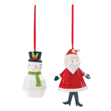 Load image into Gallery viewer, Whimsical Santa and Snowman Ornament (Set of 6)